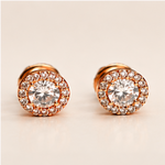 Rose Gold Round Halo Solitaire Stud Earrings