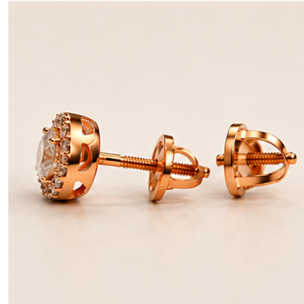 Rose Gold Round Halo Solitaire Stud Earrings