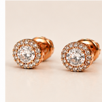 Rose Gold Round Halo Solitaire Stud Earrings