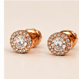 Rose Gold Round Halo Solitaire Stud Earrings