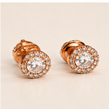 Rose Gold Round Halo Solitaire Stud Earrings