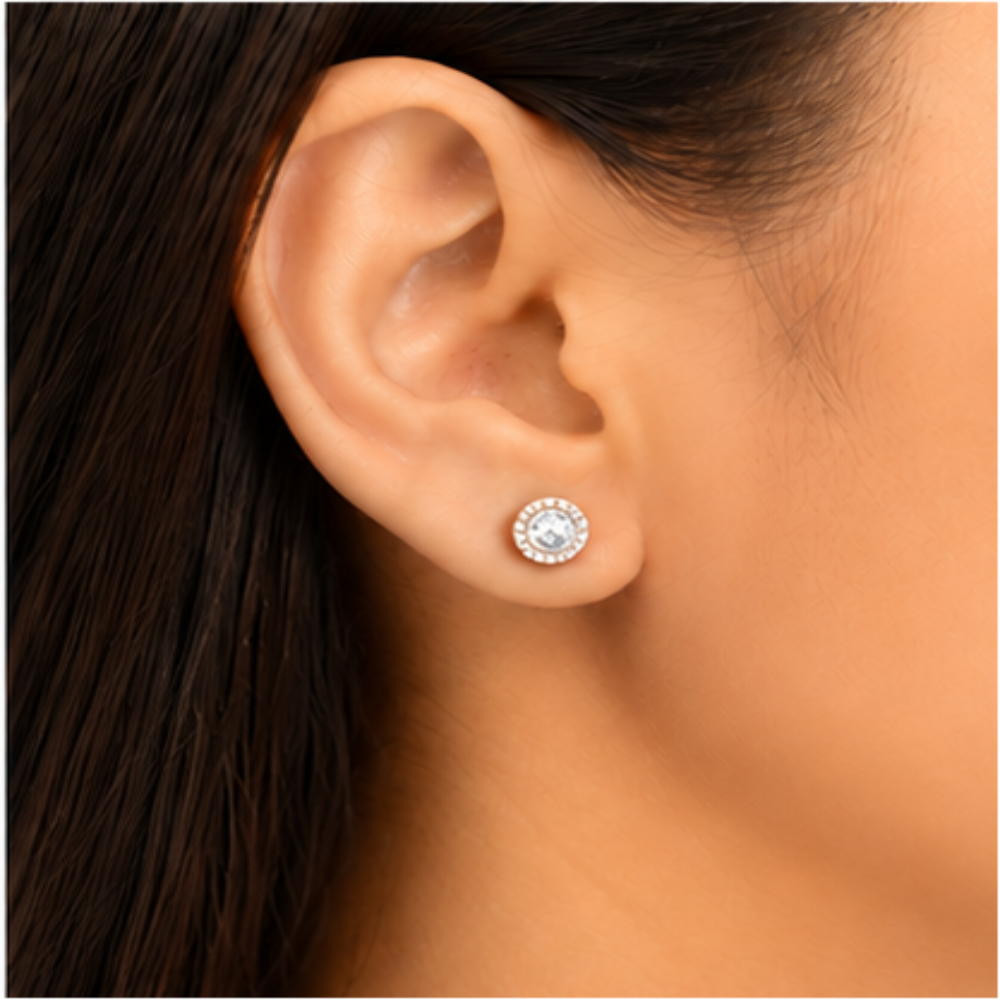 Rose Gold Round Halo Solitaire Stud Earrings