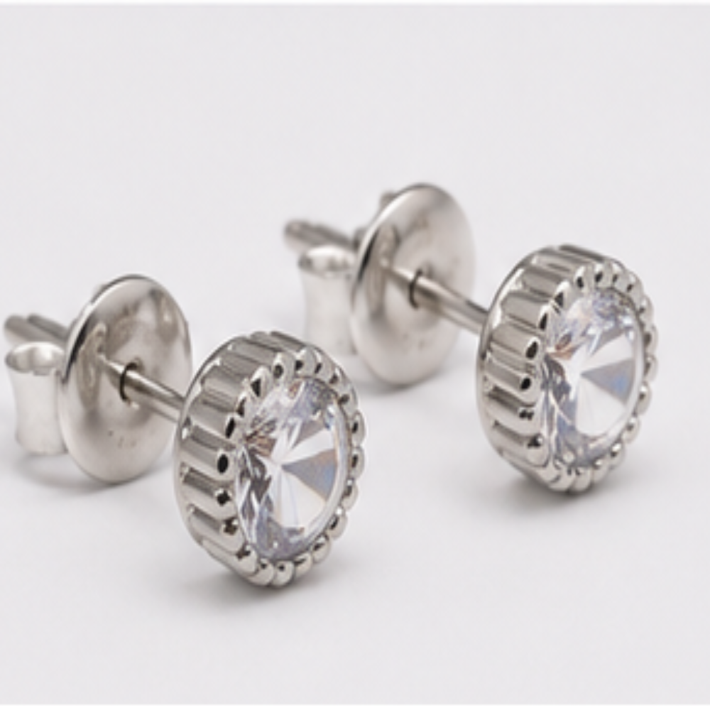 Classic Round Faceted Stud Earrings