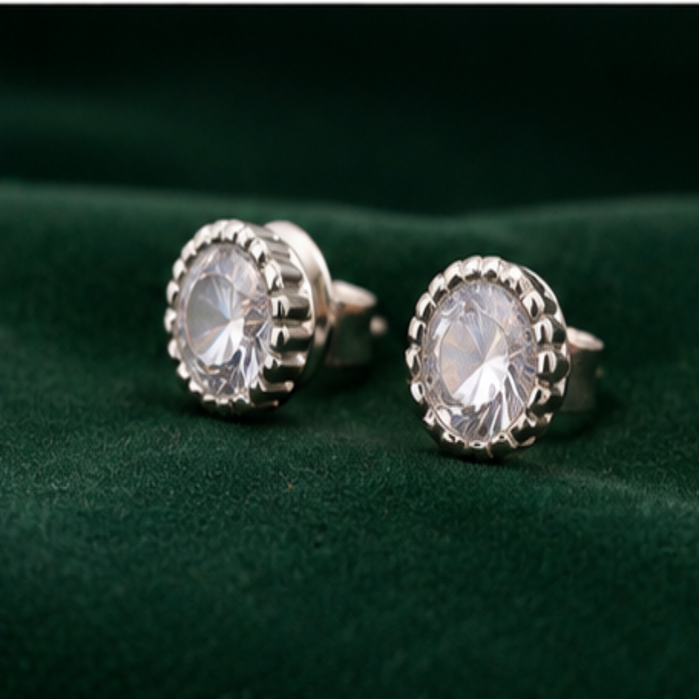 Classic Round Faceted Stud Earrings